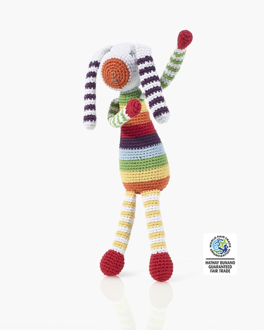 Rainbow stripe bunny baby rattle